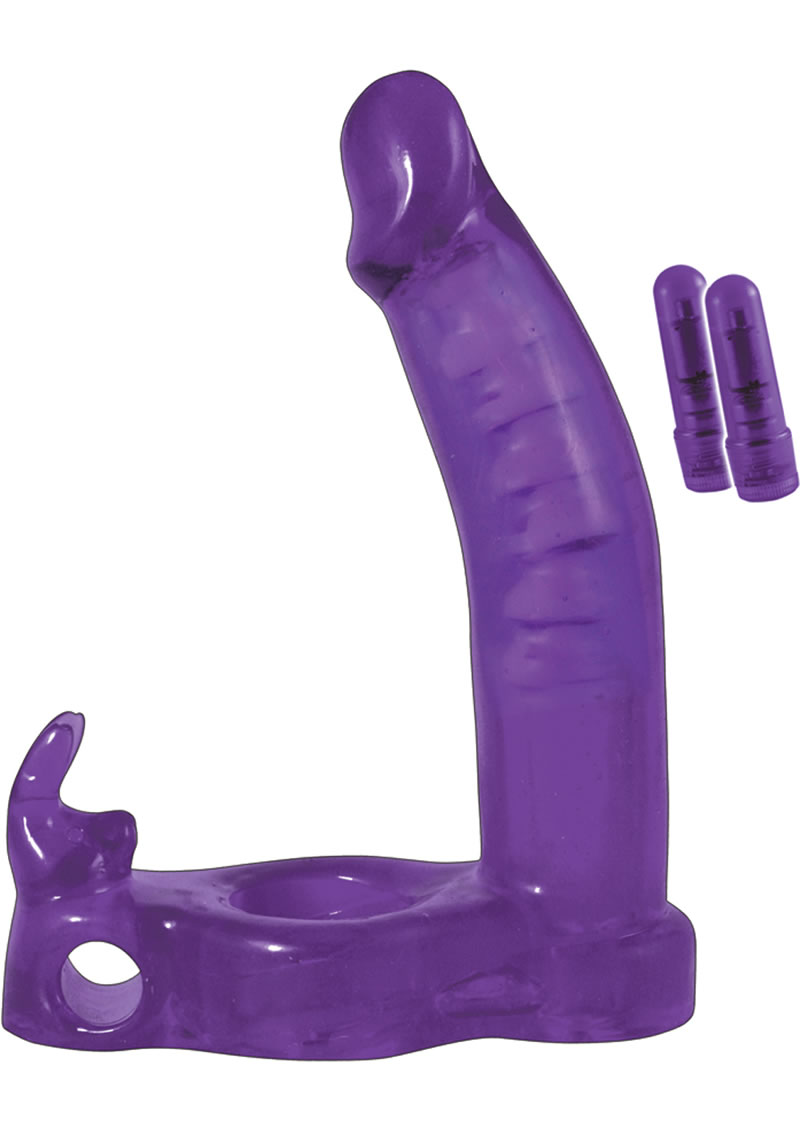 Double Penetrator Rabbit Cockring Vibrating Waterproof Purple