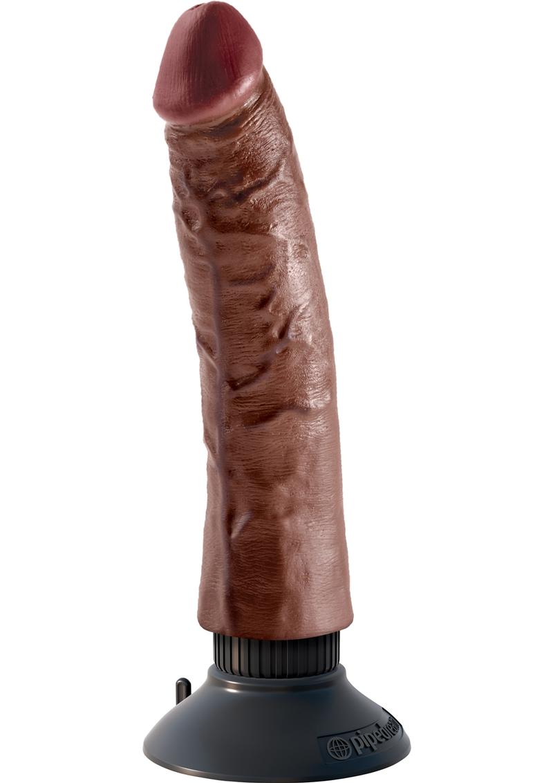 King Cock Vibrating Realistic Dildo Waterproof Brown 7 Inch