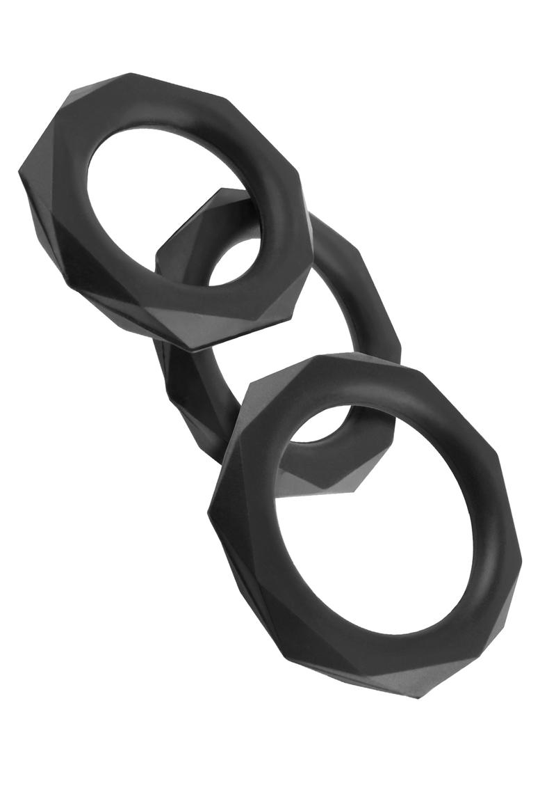 Fantasy C-Ringz Silicone Designer Stamina Cockring Set Black 3 Assorted Sizes Per Set