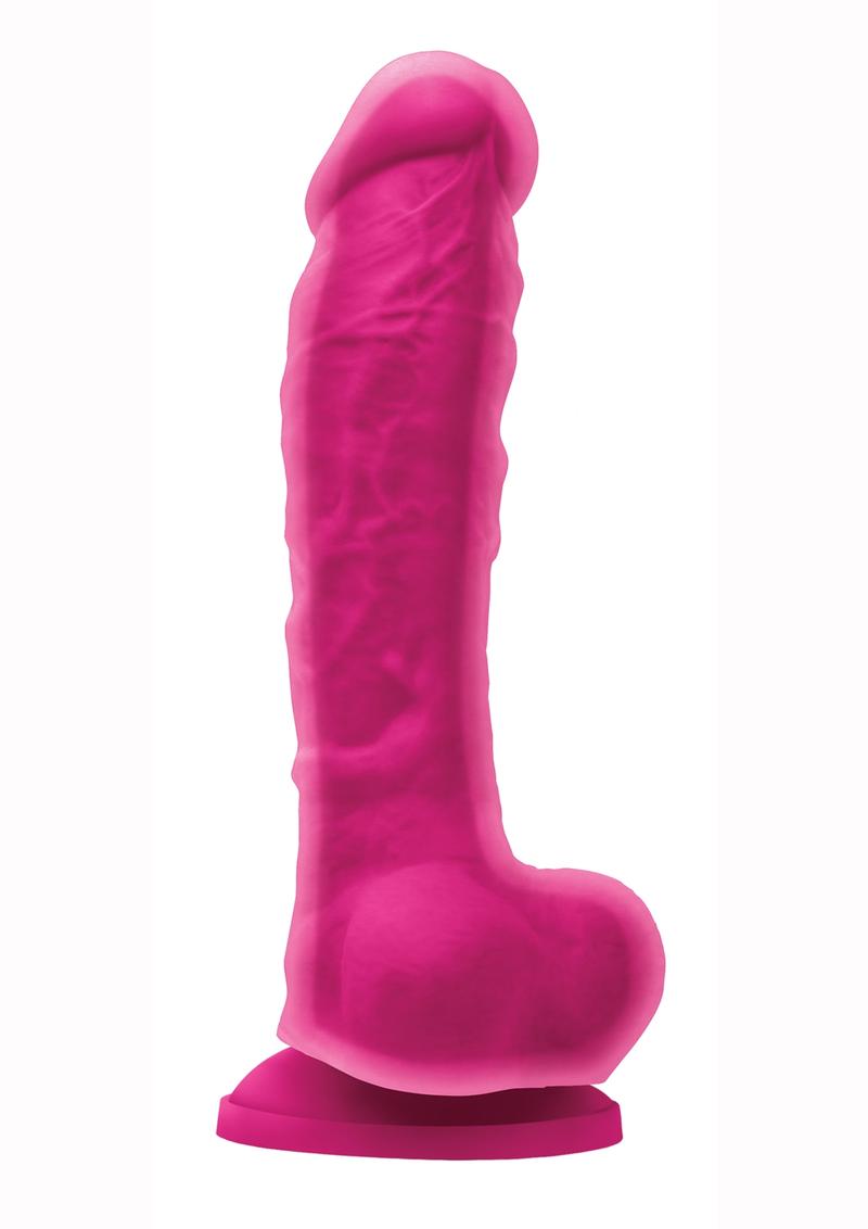 Colours Dual Density 8in Pink Silicone Dildo With Balls Realistic Non-Vibrating Suction Cup Base