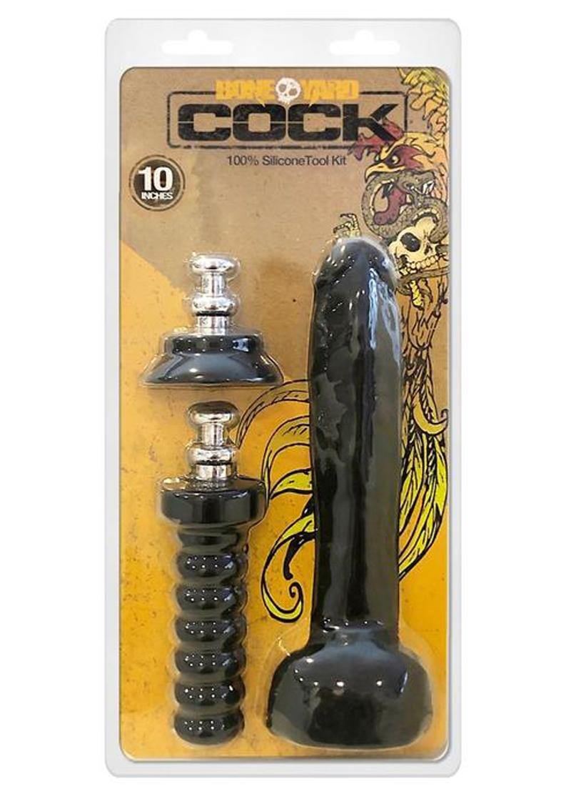 Bone Yard Cock Dildo With Silicone Handle or Suction Cup Base Attachment  Black 10 Inches - Love Bound