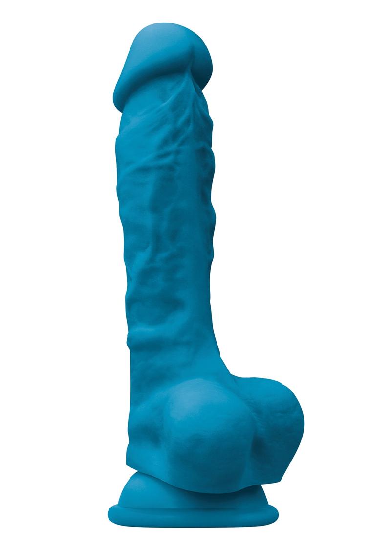 Colours Pleasure 7in Silicone Dildo With Balls - Blue