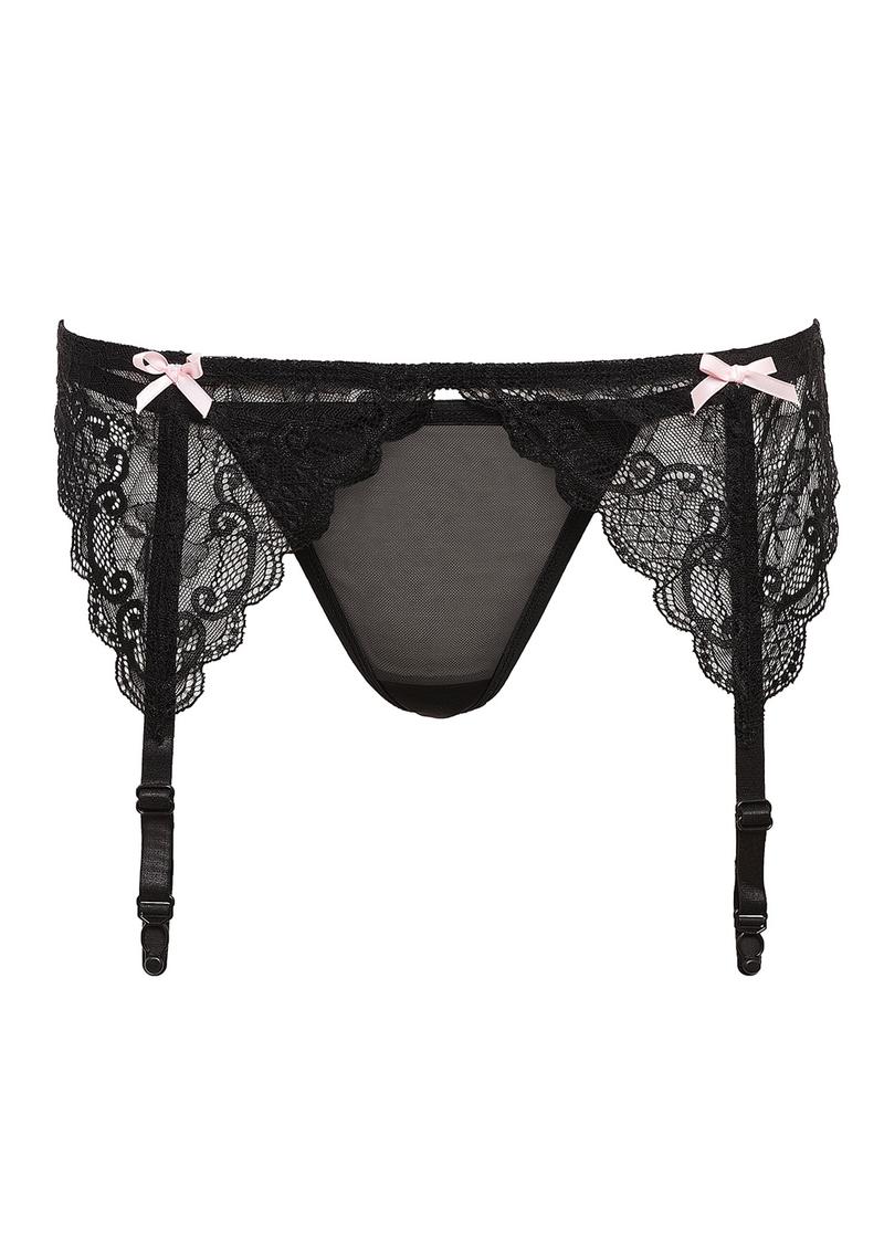 Barely Bare Garters Bows and Panty Black One Size
