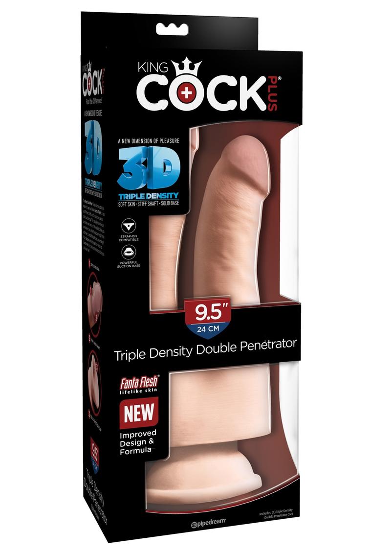 King Cock Plus 9.5 Inch Triple Density Double Penetrator Cock Strap On  Compatible Non Vibrating Suction Cup Base Flesh - Love Bound