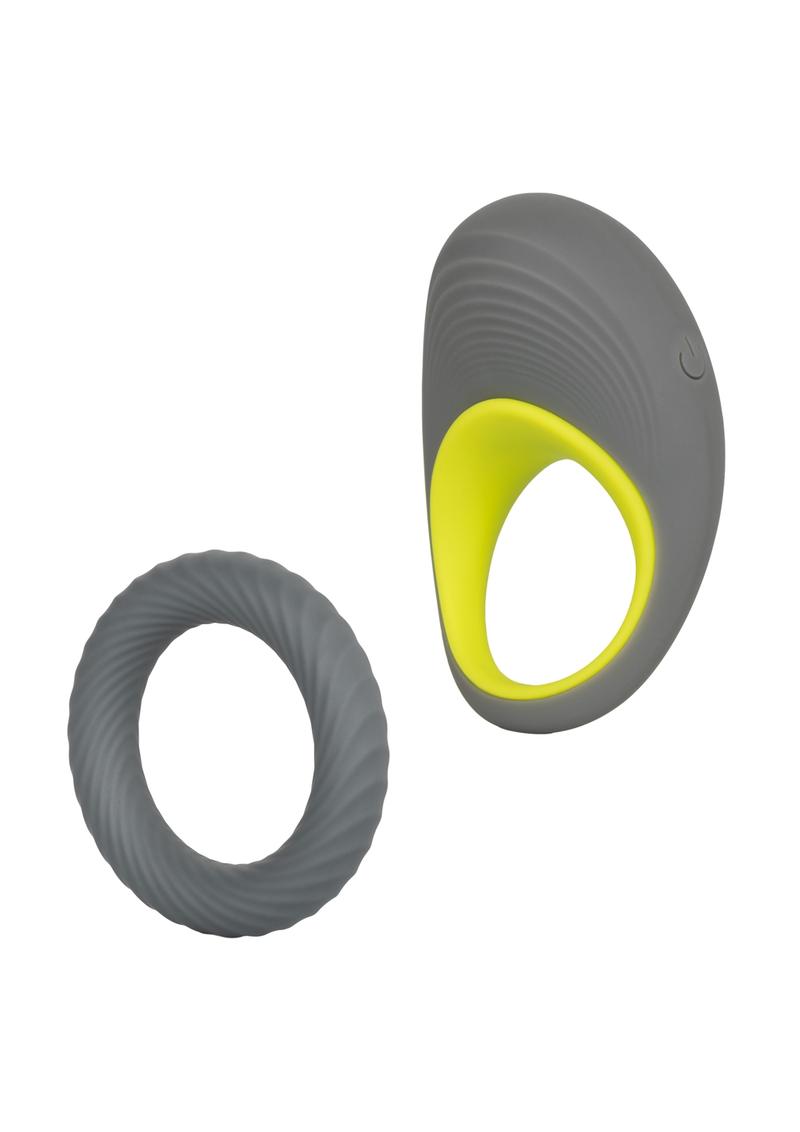 Link Up Max Silicone Cockring And Support Ring USB Rechargeable Grey/Yellow