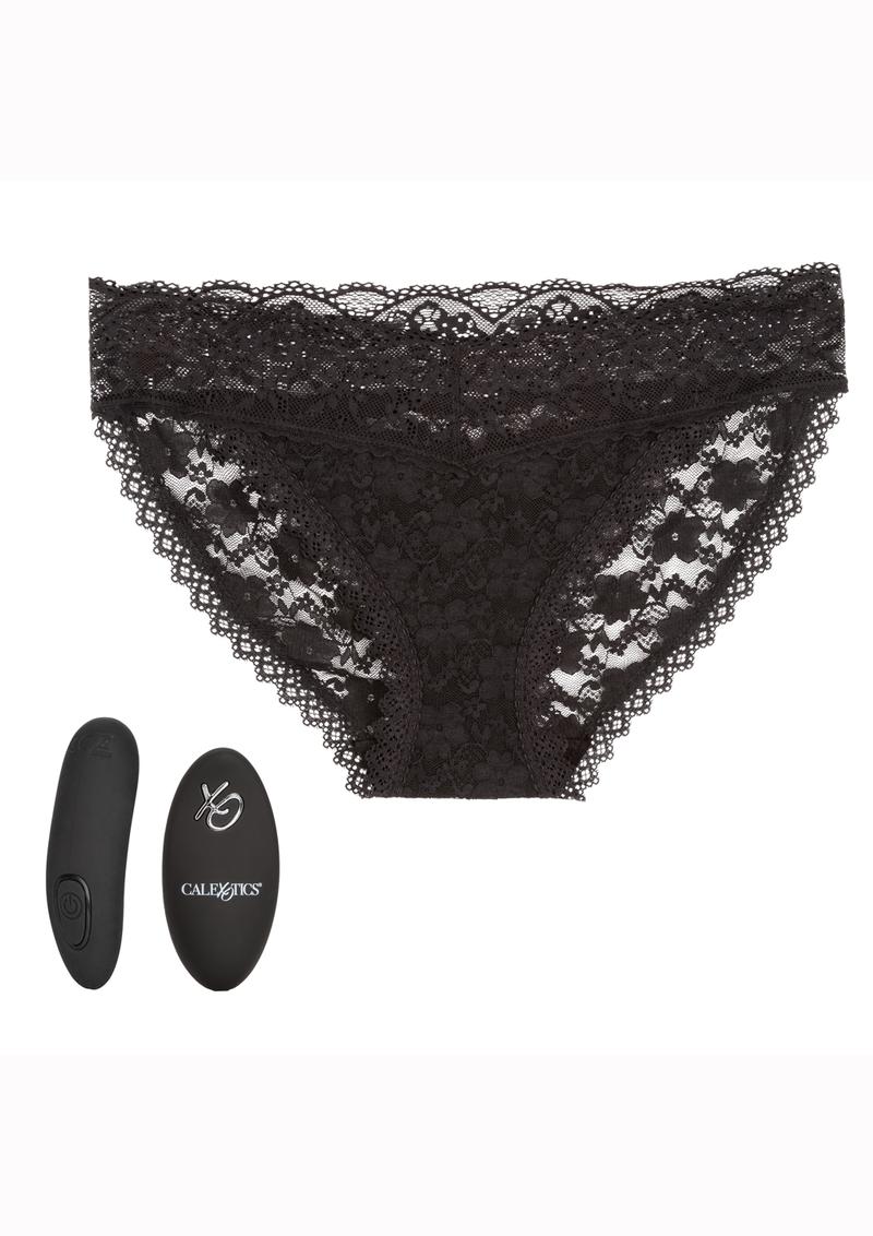 Remote Control Silicone Rechargeable Lace Panty Set (3 Pieces) - S/M - Black