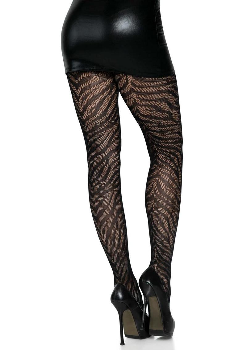 Leg Avenue Zebra Net Tights - O/S - Black