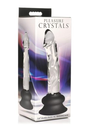 Pleasure Crystals Glass Dildo with Silicone Base 6.5in - Clear/Black