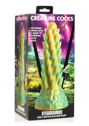 Creature Cocks Stegosaurus Spiky Reptile Silicone Dildo - Teal/Gold