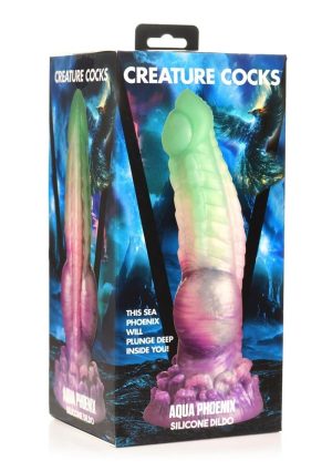 Creature Cocks Aqua Phoenix Silicone Dildo - Green/Purple