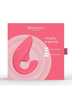 Womanizer Blend Rechargeable Silicone Vibrator with Clitoral Stimulator - Vibrant Rose