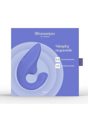 Womanizer Blend Rechargeable Silicone Vibrator with Clitoral Stimulator - Vibrant Blue