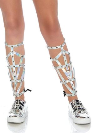 Leg Avenue Iridescent Studded Shin Guards - OS - Silver