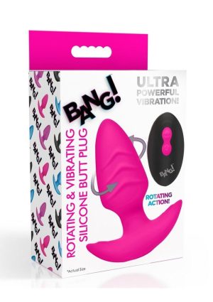 Bang! Rotating Vibrating Rechargeable Silicone Butt Plug with Remote - Pink