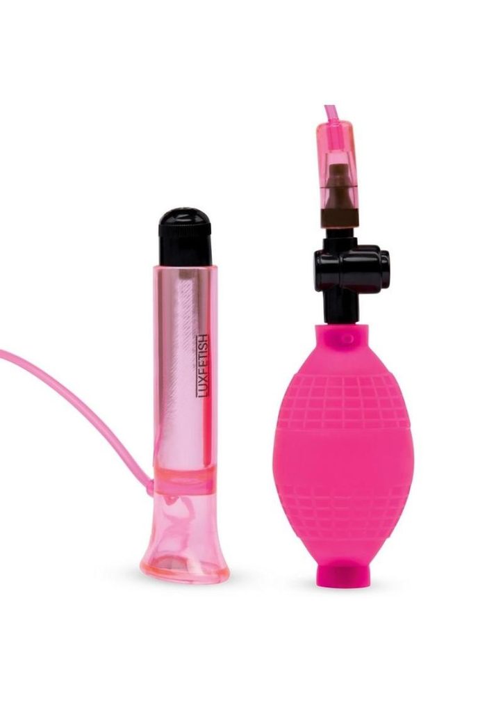 Lux Fetish Vibrating Clitoral Pump with Quick Release - Pink/Black