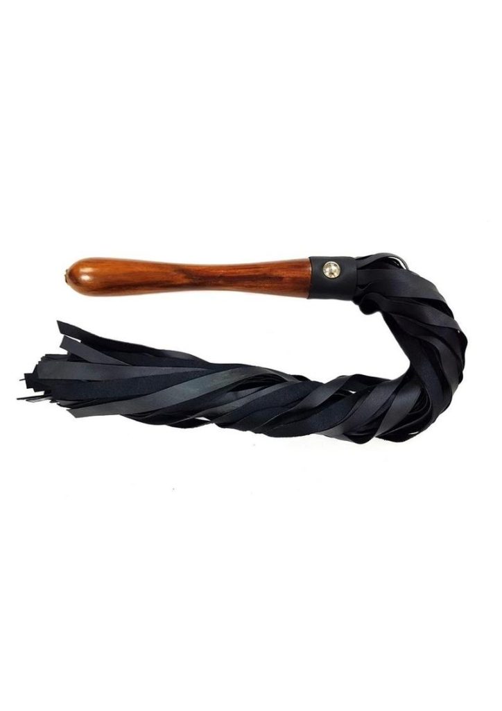 Fetish Play Wooden Handle Flogger Vegan Leather - Black