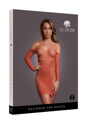 Le Desir Long Sleeved Net Mini Dress - O/S - Sunset Glow Orange