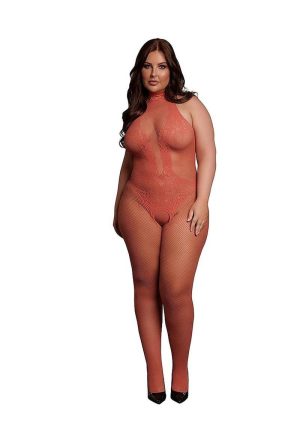 Le Desir Fishnet Lace Bodystocking - Queen - Sunset Glow Orange