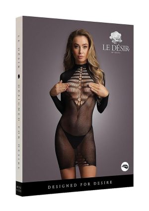 Le Desir Long Sleeve Fishnet Dress - O/S - Black