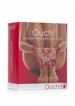 Ouch! Leather Hand and Leg Cuffs - Red