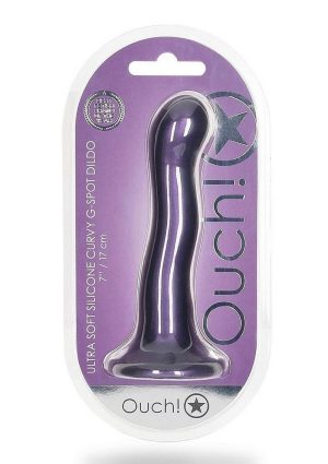 Ouch! Ultra Soft Curvy G-Spot Silicone Dildo 7in - Metallic Purple