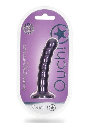 Ouch! Beaded G-Spot Silicone Dildo 5in - Metallic Purple