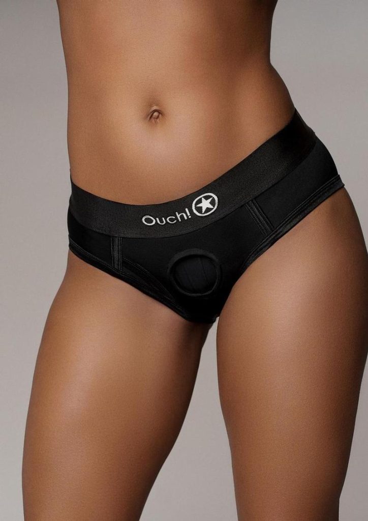 Ouch! Vibrating Strap-On High-Cut Brief Rechargeable - M/L - Black