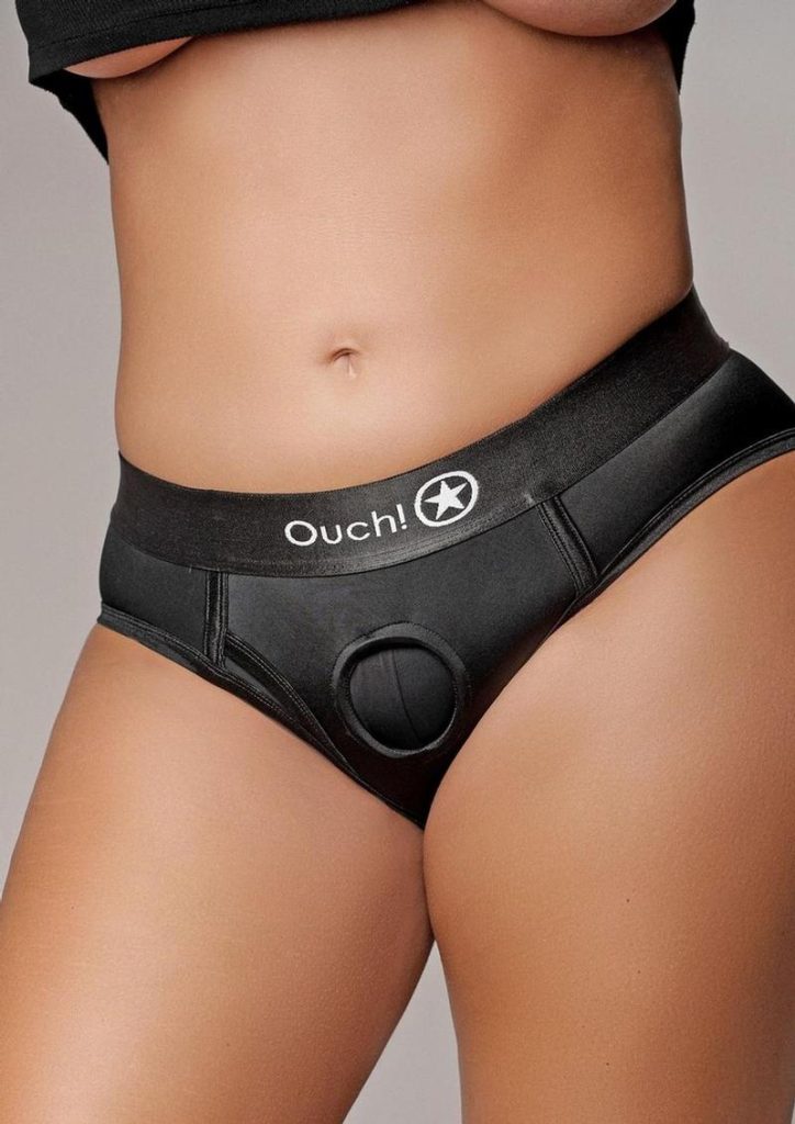 Ouch! Vibrating Strap-On High-Cut Brief Rechargeable - XL/2XL - Black