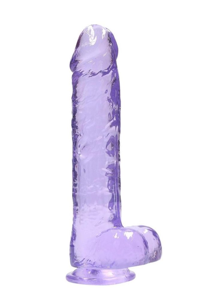 RealRock Crystal Clear Dildo with Balls 9in - Purple