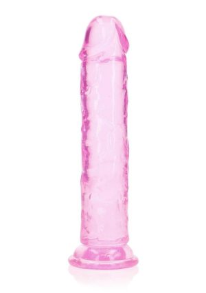 RealRock Crystal Clear Straight No Balls Dildo 8in - Pink