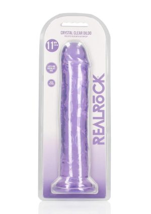 RealRock Crystal Clear Straight No Balls Dildo 11in - Purple