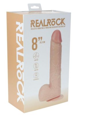 RealRock Vibrating and Thrusting Cock with Balls Regular Straight 8in - Vanilla