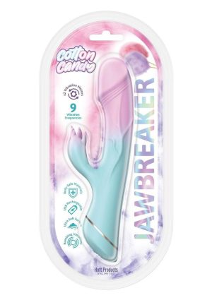 Cotton Candy Jawbreaker Rechargeable Silicone Rabbit Vibrator With Clitoral Stimulator - Fuschia/Aqua