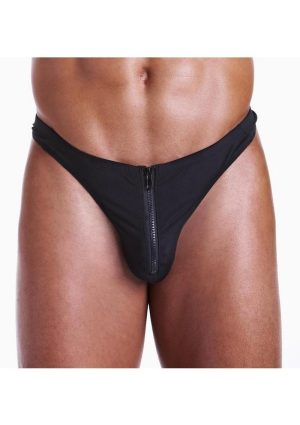 Fundies Unzip It Thong With Black Zorro Mask - OS - Black