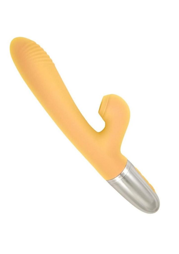 Goddess Tapping Thruster Rechargeable Silicone Rabbit Vibrator with Clitoral Stimulator - Yellow