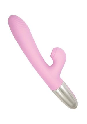 Goddess Tapping Thruster Rechargeable Silicone Rabbit Vibrator with Clitoral Stimulator - Pink