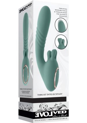 Thrust into Ecstasy Rechargeable Silicone Dual Vibrator - Green